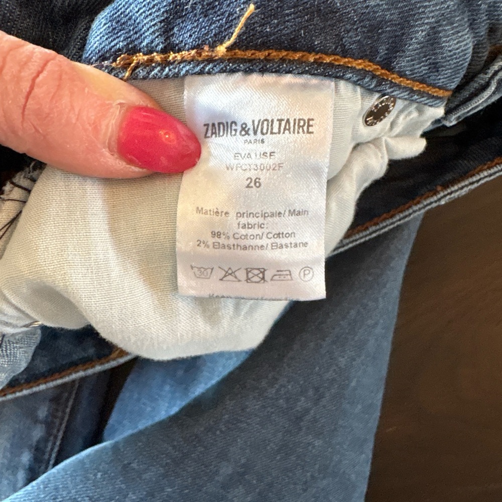 Zadig & Voltaire Eva Studded Distressed Slim Jeans Light Wash Sz 26 luxury demin - Picture 10 of 14